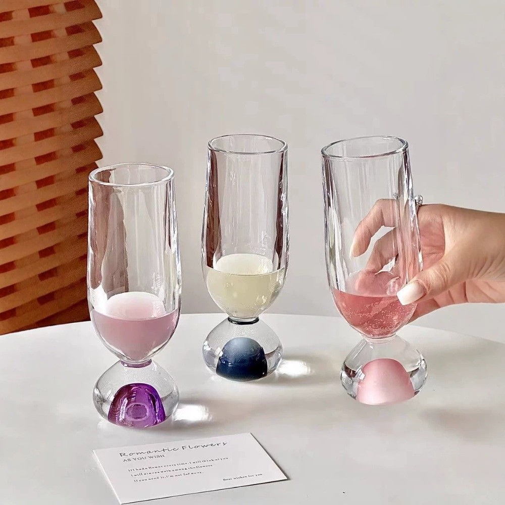 Wine Beer Tasting - كأس زجاجي إبداعي بقاعدة مستديرة وساق،